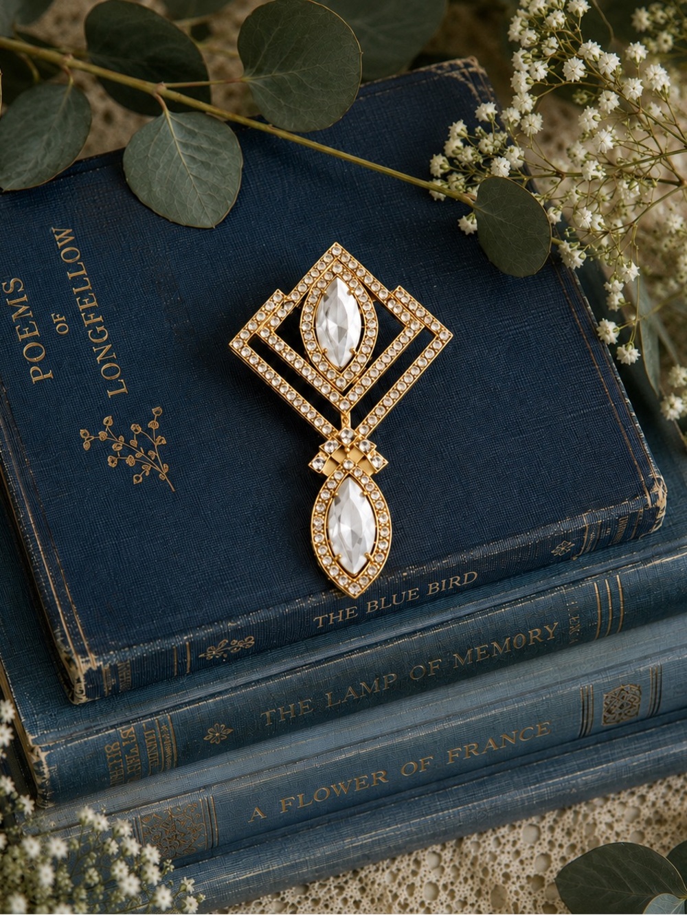 New Sparkly Gold-Tone Geometric Crystal Brooch Statement Pin